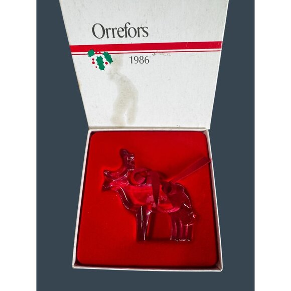 Orrefors Scandinavian Crystal Reindeer Christmas Ornament Clear 1986 With Box 3" - Picture 2 of 6